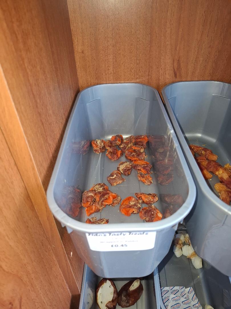Box of carrot natural dog treats from Fido's Tasty Treats wrapped in rabbit