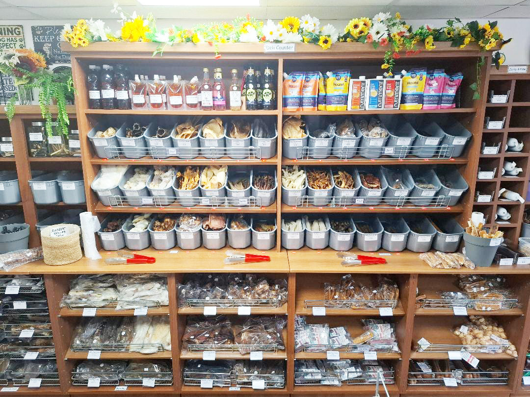 Fido’s Tasty Treats shop in Normanton showing natural dog treats and chews